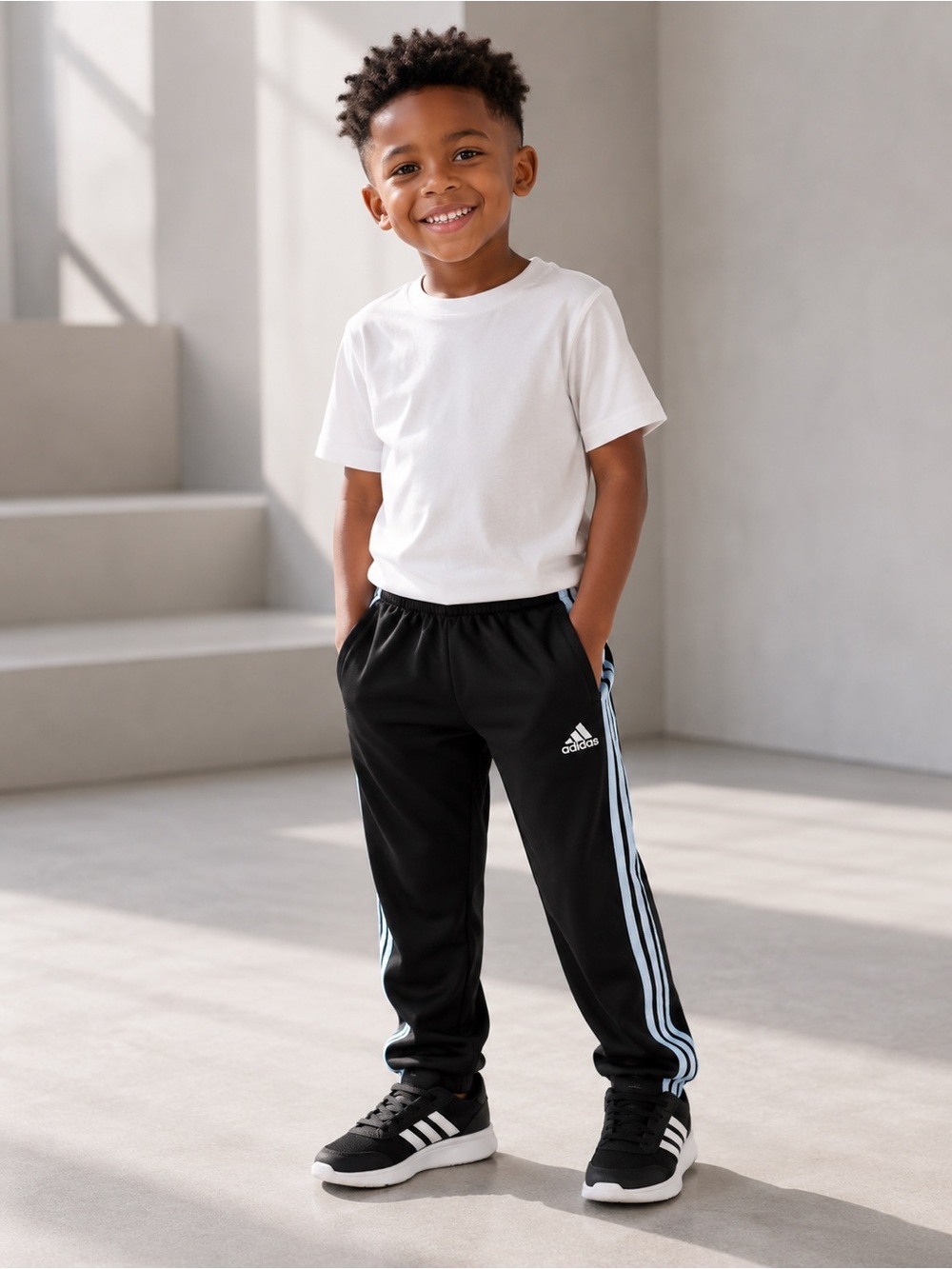 Adidas Track‎ Pants Kids Size 5 Black Good 3-Stripe Athletic Sweatpants